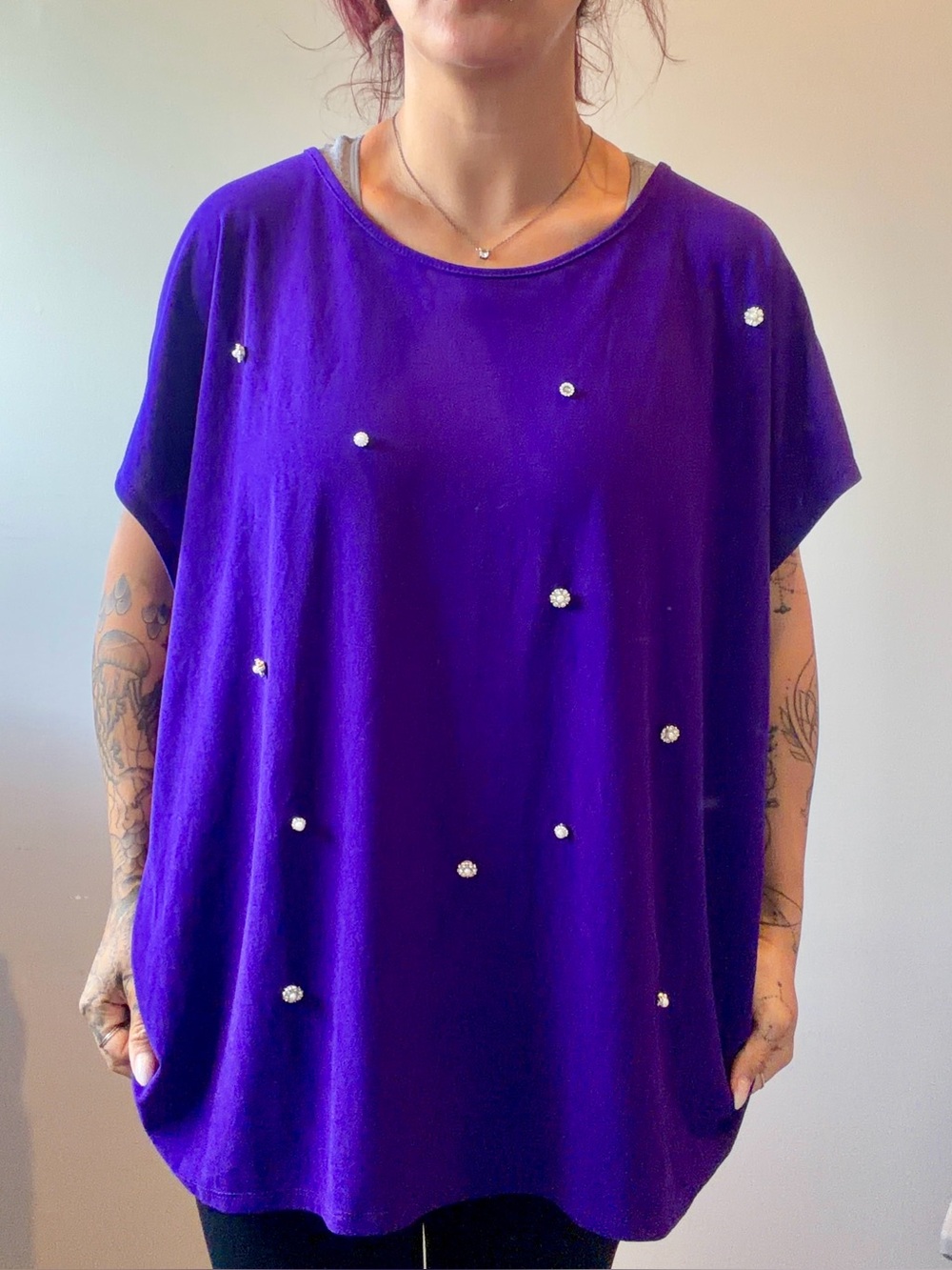 Womens Purple‎ Blouse With Gems/ Diamonds Short Sleeves Size 3X Studded